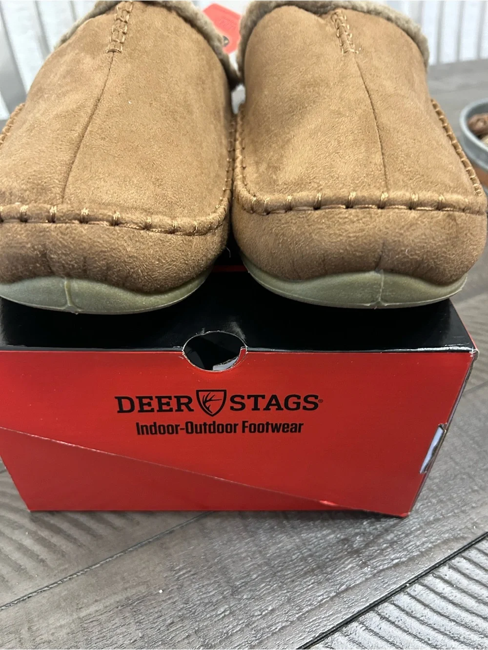 Deer Stags Tan Suede Shearling-Lined Slip-On Moccasins
